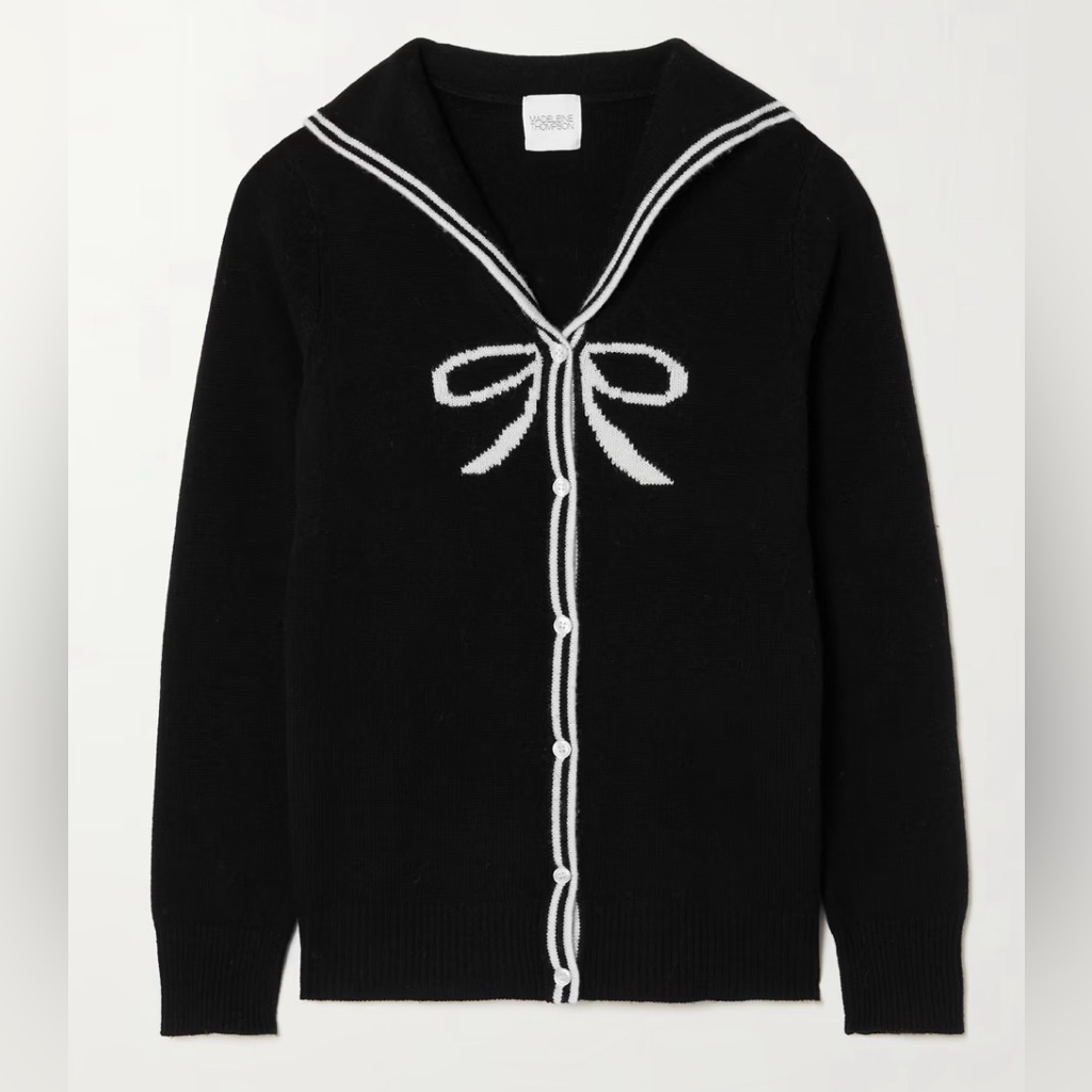 Madeleine Thompson Black Cardigan With White Bow Detail